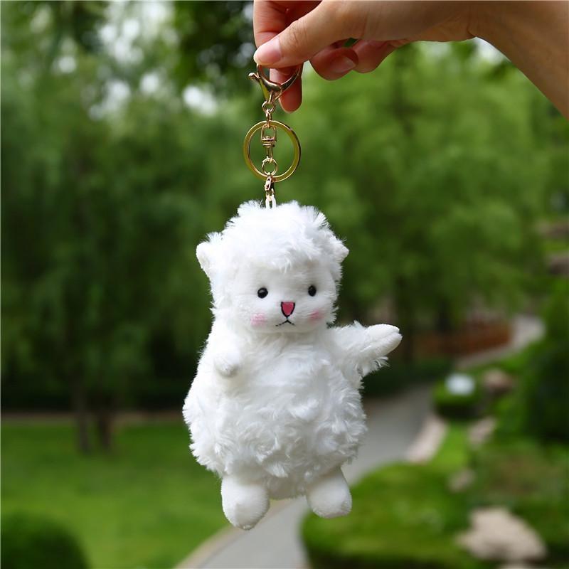 Cute Fluffy White Plush Sheep Keychain Soft Bell Backpack Pendant Gift For Kids Friends