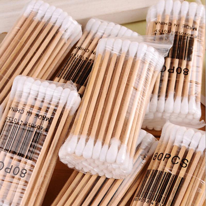 30~35Pcs Makeup Cotton Swab Double Head Cotton Buds Wood Ears Cleaning Tool