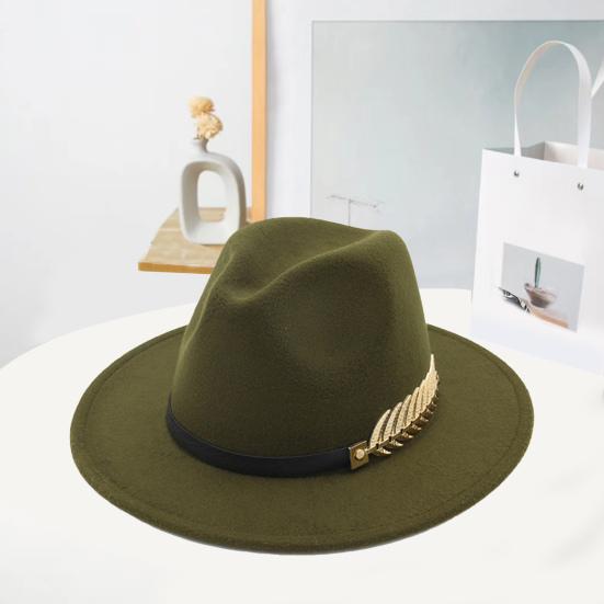 Jazz Hat Unisex Comfortable Breathable Big Brim Leaf Belt Decor Decorative Gentlemen British Style Royal Derby Hat Headwear