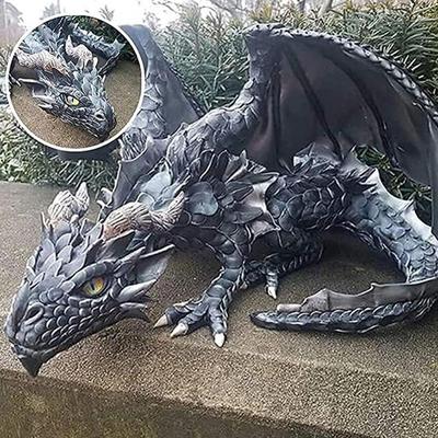 Garden Big Squatting Dragon Sculpture Guardian Statue Garden Dragon Sculpture Halloween Outdoor Gothic Decor
