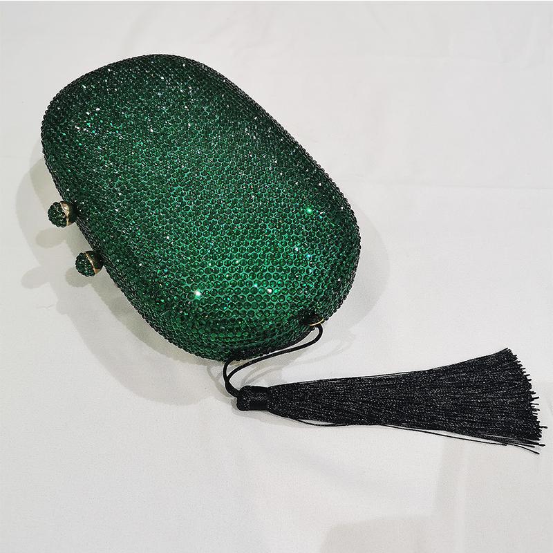 Green Diamond Evening Clutches Dinner Purses And Handbags Black Tassel Party Prom Money Wallets Long Chain Wedding Phone Clutch