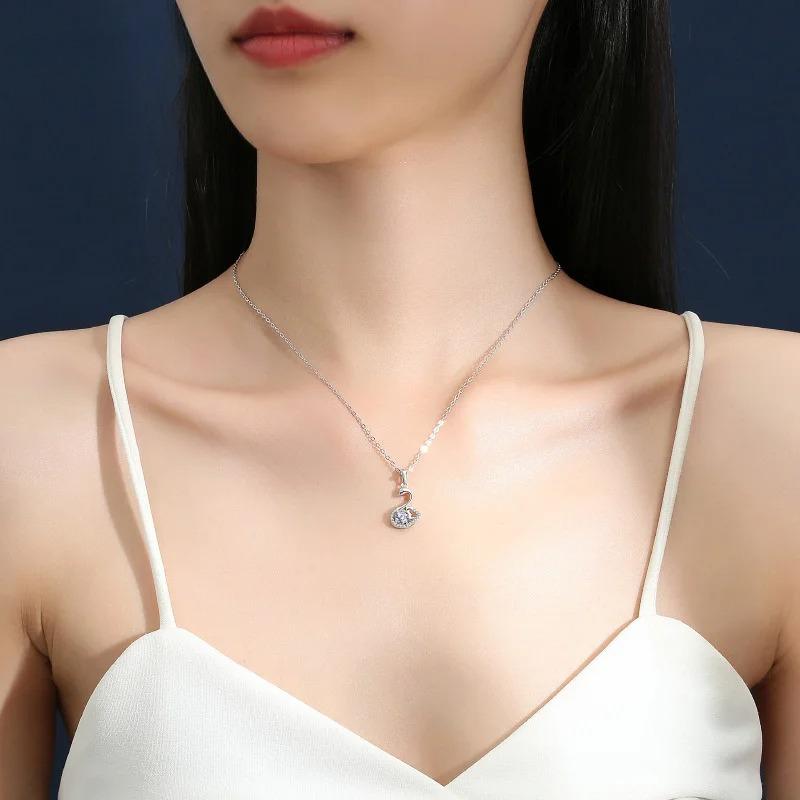 Pass Diamond Test Real Moissanite Swan Necklace Certification Silver Woman Wedding Necklace Premium Jewelry