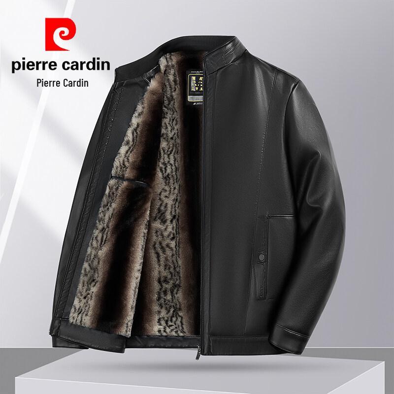 Pierre Cardin 2025 Męska Skórzana Kurtka z Kołnierzem Stojącym - Casualowa, Wszechstronna, Ciepła, z Podszewką z Weluru dla Mężczyzn w Średnim Wieku