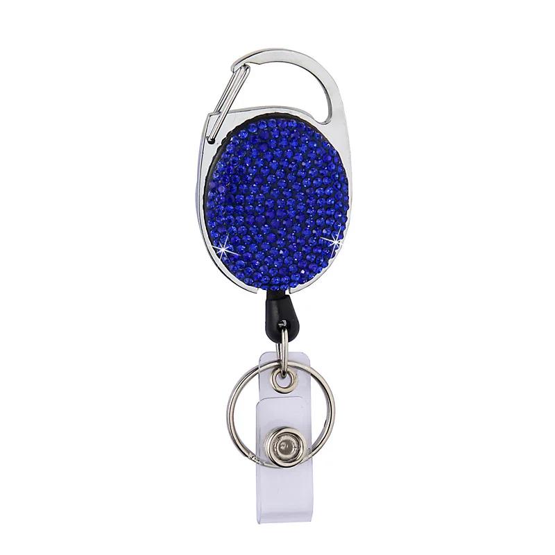 1pc Sparkle Retractable Crystal ID Name BadgeHolderBling Work Card Badge Reel,Fashion Rhinestone Badge Car Bag Keychain