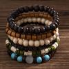 5/6 pcs/set Wood Bead Bracelet Set Bohemian Style Hand Ring Geometric Men Bracelets  Male