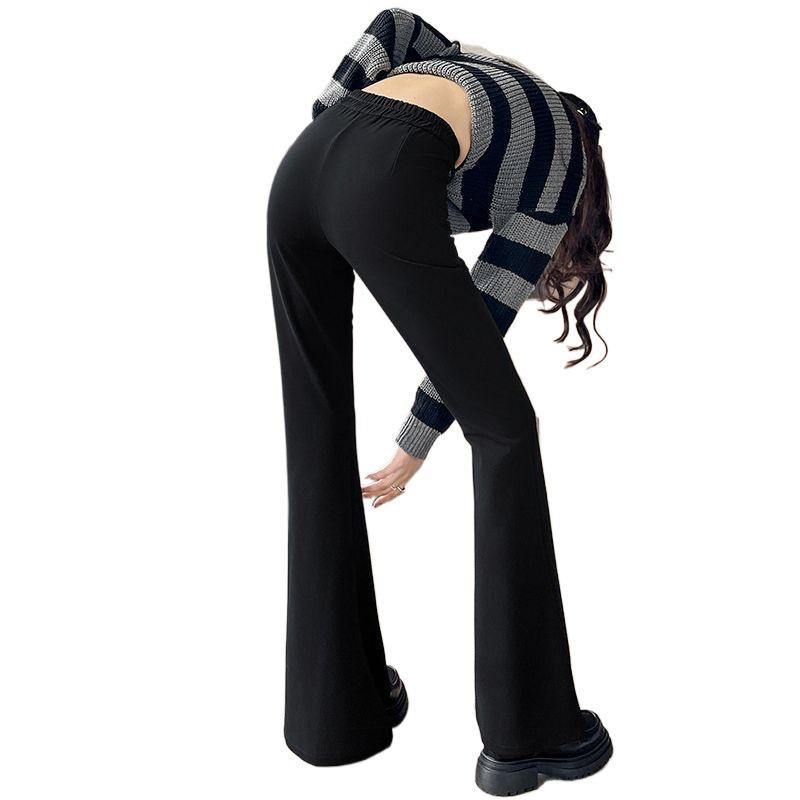 Petite Women's 2026 Spring Black High-Waisted Slim Flared Suit Pants