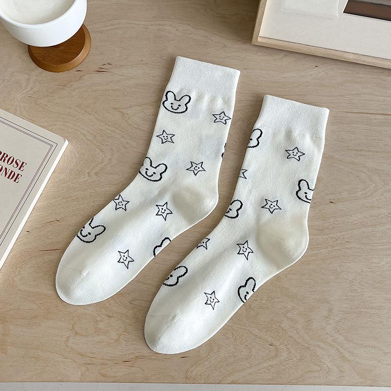 

Женские весенне-осенние полосатые носки-гольфы в горошек с милым щенком 1 pair