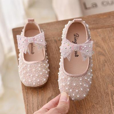 New Girls Single Princess Shoes Pearl Shallow Children's Flat Shose Kid Baby Bowknot Shoes Spring Autumn
