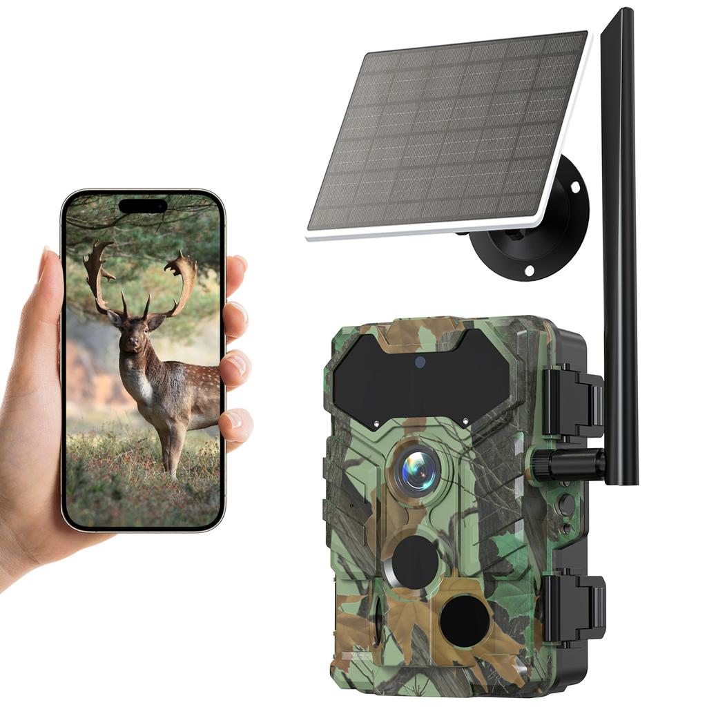 Outdoor Camera Wireless Solar Powered Trail Camera 32MP 4G SIM Card BT Quick Connect Wildlife Camera Wildlife Motion Camera