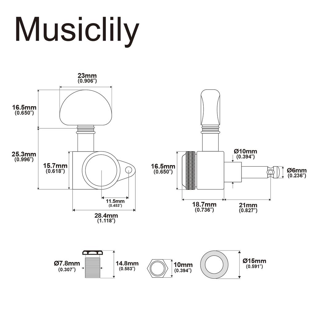 Musiclily Pro R18K L3R3 Locking Gear for Chrome Tuners, 181 Ratio, Half-Moon Button, 90-Degree Screw, Acoustic/Electric Guitars,