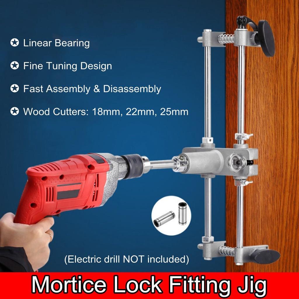 Silver Professional Mortice Lock Fitting Jig Wood Cutters Chisel Door Morticer Kit 18/22/25mm Locksmith Woodworking Maintenance Tool