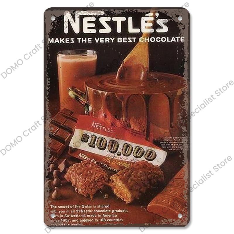 Chocolate Metal Plaque Vintage Delicious Chocolate Bar Cake Metal Tin Signs Retro Wall Decor Coffee Shop Dessert House Bakery