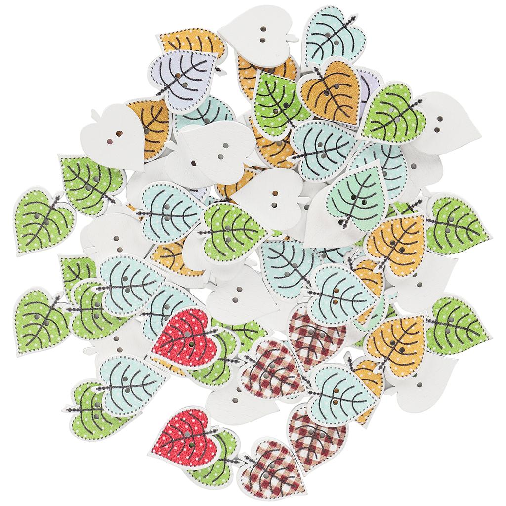 100Pcs Leaf Shaped Painting Buttons Mixed Wood Craft Buttons Assorted Bulk Buttons for DIY