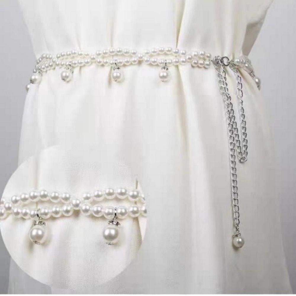 Temperament Elegant Waist Belt 100cm Pearl Belt Fashion Pearl Waist Chains  Girls Dress Strap