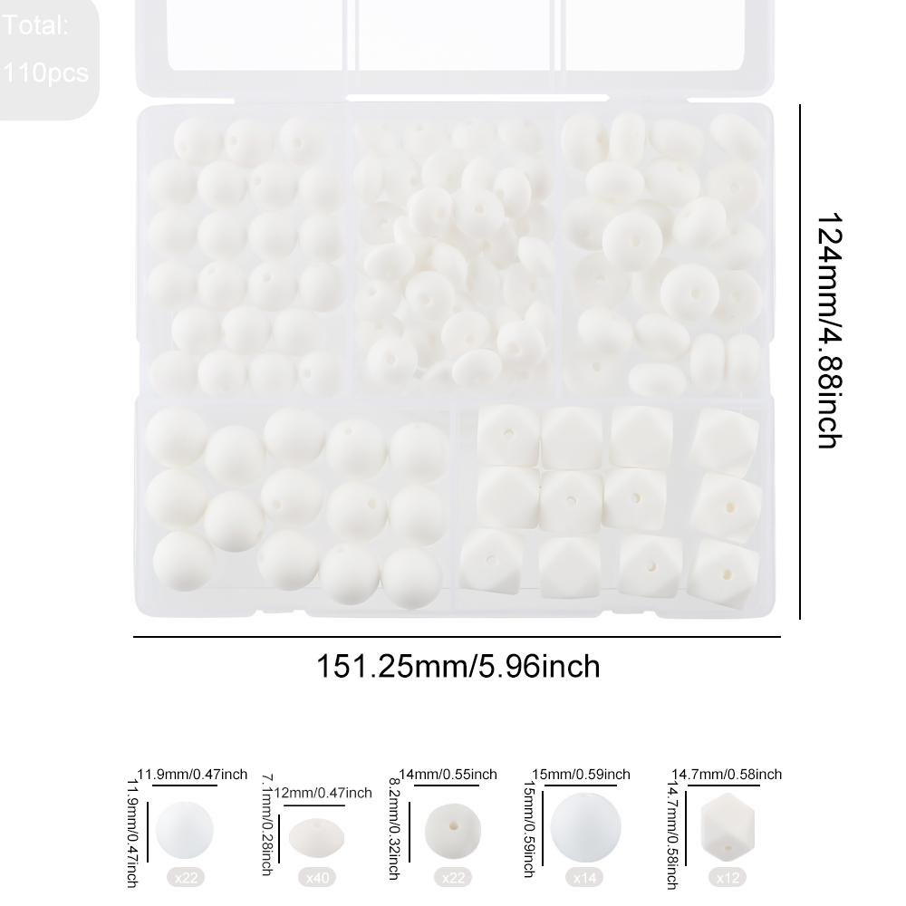 Kovict 110Pcs/Set Silicone Beads Round Lentil Hexagon Loose Bead For Jewelry Making DIY Necklace Bracelet Keychain Accessories