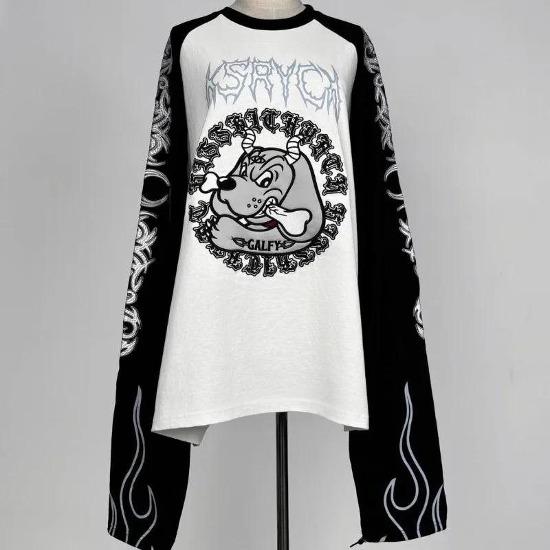

TrendHub Women T Shirts Y2k Aesthetic Cartoon Printed Long Sleeve Harajuku Grunge Fashion Loose Vintage Tops Female Casual L чорний білий колір