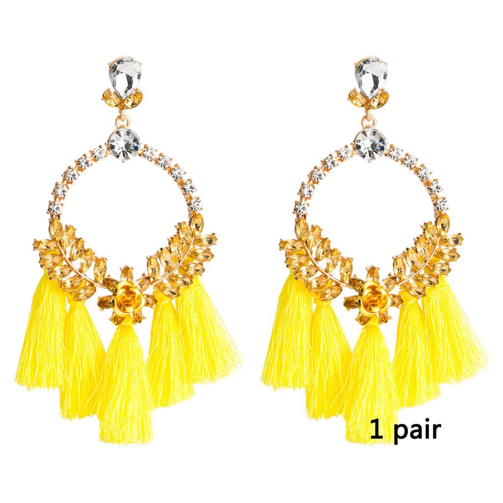 Women's Earring Exaggerated Flowers with Diamonds Tassel Acrylic Earrings Bohemian Temperament Female Earrings