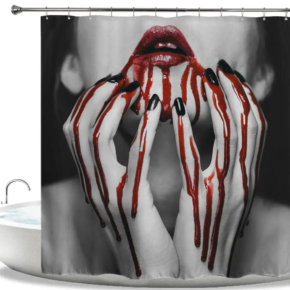 3D Halloween Theme Shower Curtain Horror Bloody Hands Black Bathroom Curtains For Halloween Party Waterproof Fabric With Hooks
