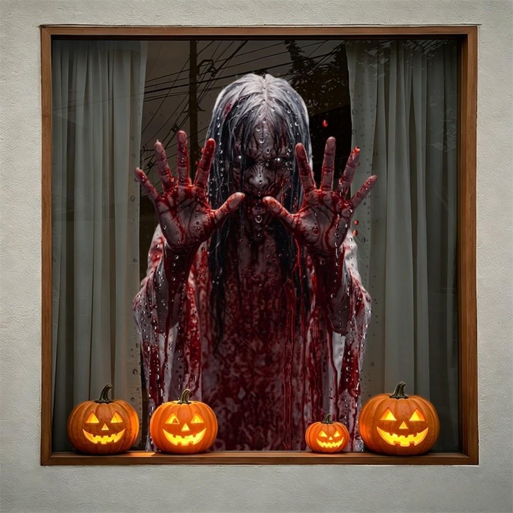 Bloodstained Handprint Scary Ghost Window Sticker Spooky Party Door Stickers Window Decoration