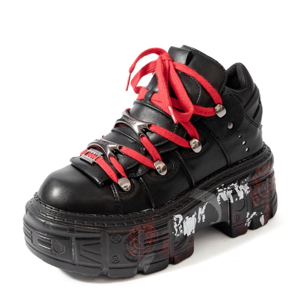 

Женские ботильоны для женщин на шнуровке с круглым носком на толстой подошве Botas Mujer Панк Металлическое украшение Граффити Платформы 36