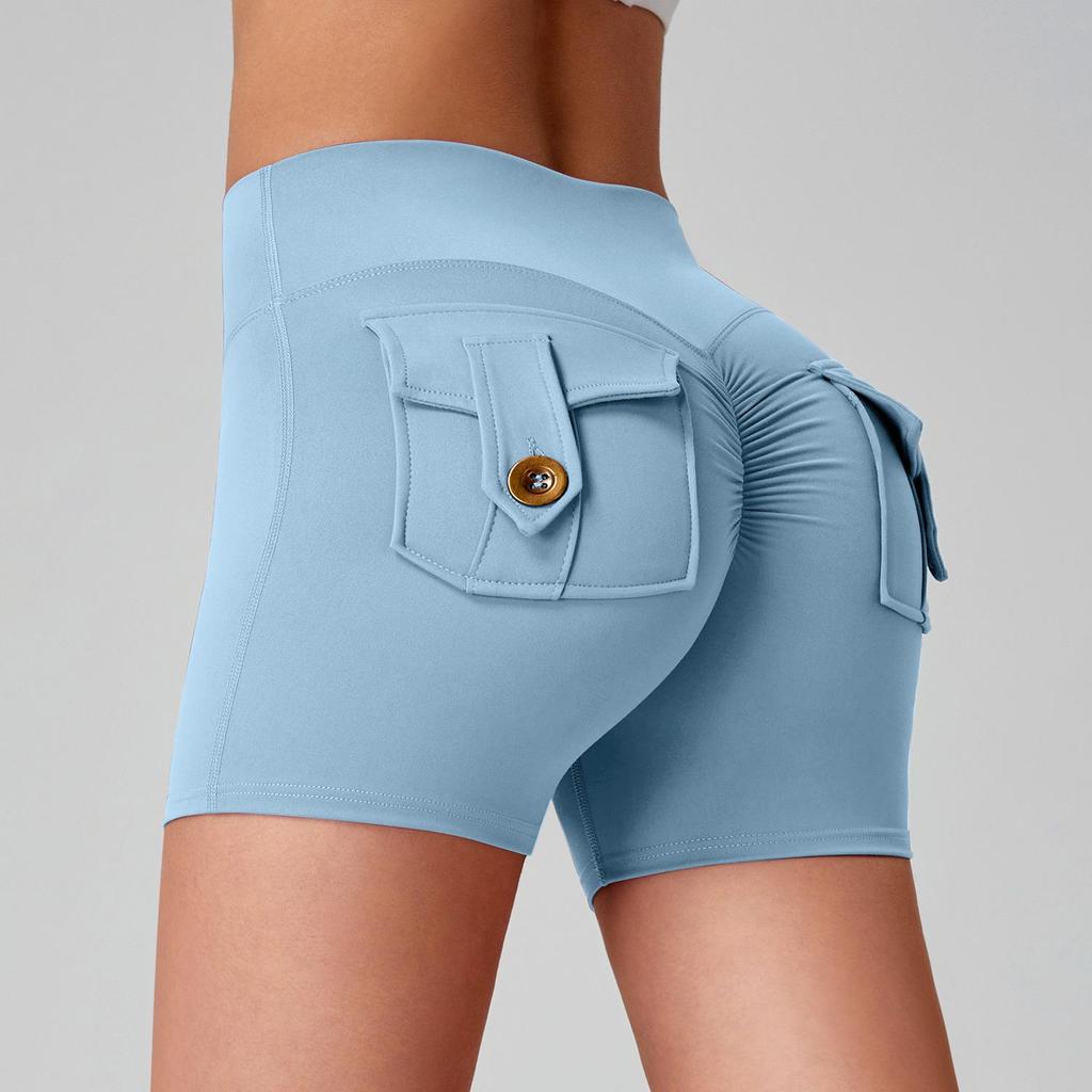 Pantaloncini da Yoga da Donna Asciugatura Rapida Peach Butt con Tasche Cargo