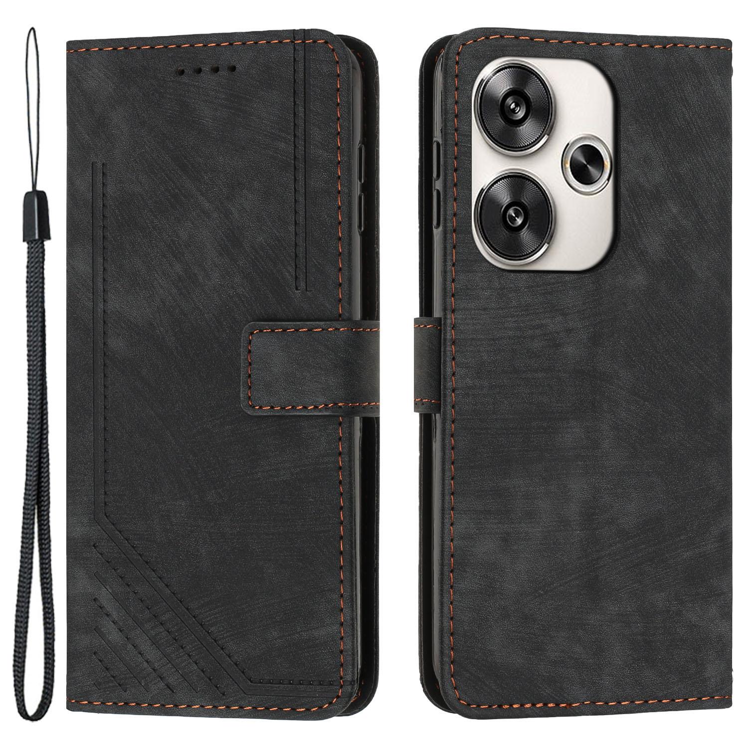 

For Xiaomi Redmi Turbo 3 5G/Poco F6 5G Shockproof Case Imprinted PU Leather Wallet Phone Shell Black