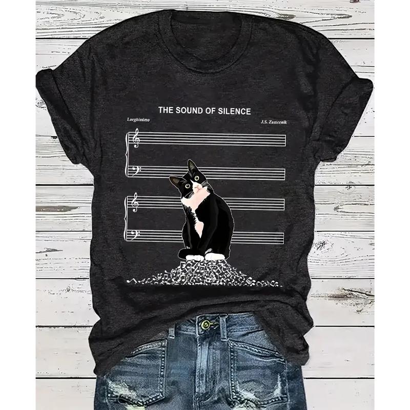 

Женская летняя футболка в стиле ретро, модная, с коротким рукавом, повседневная, с принтом котенка 8XL серый