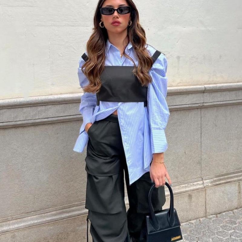 Blue Striped Shirt Women Casual Oversized Long Shirt Woman Fashion Button Up Long Sleeve Shirts Office Loose Shirt