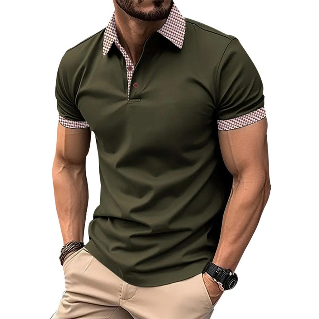 Men's Casual Houndstooth Printed Shirt Men's Short Sleeved Shirt