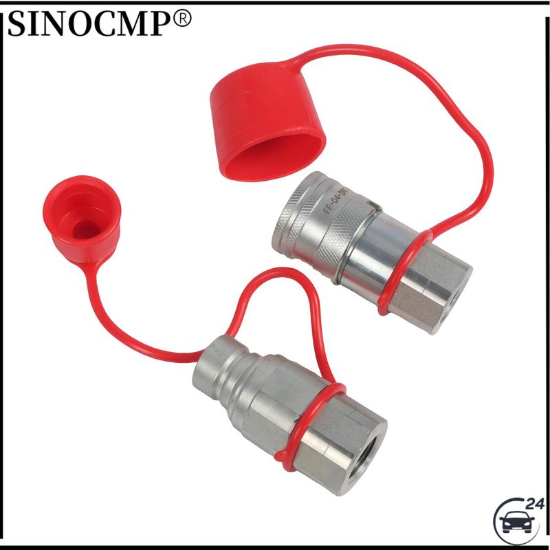 1/2  NPT Thread Skid Steer Bobcat Flat Face Hydraulic Quick Connect Couplers Couplings Set w/Dust Caps Car Parts