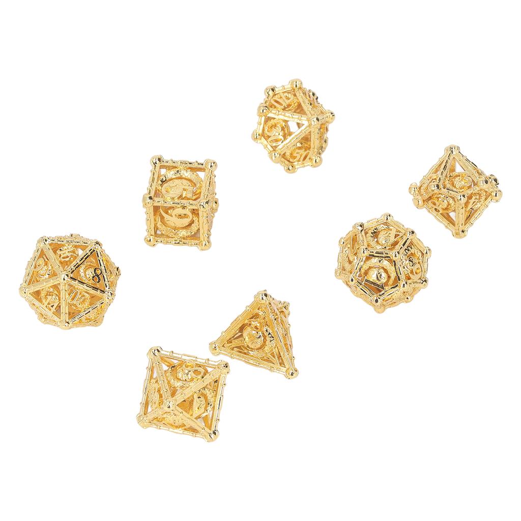 7pcs Dice Set Hollow Out Exquisite Carved Keep Balance Copper Polyhedral Dice Set for Board Games