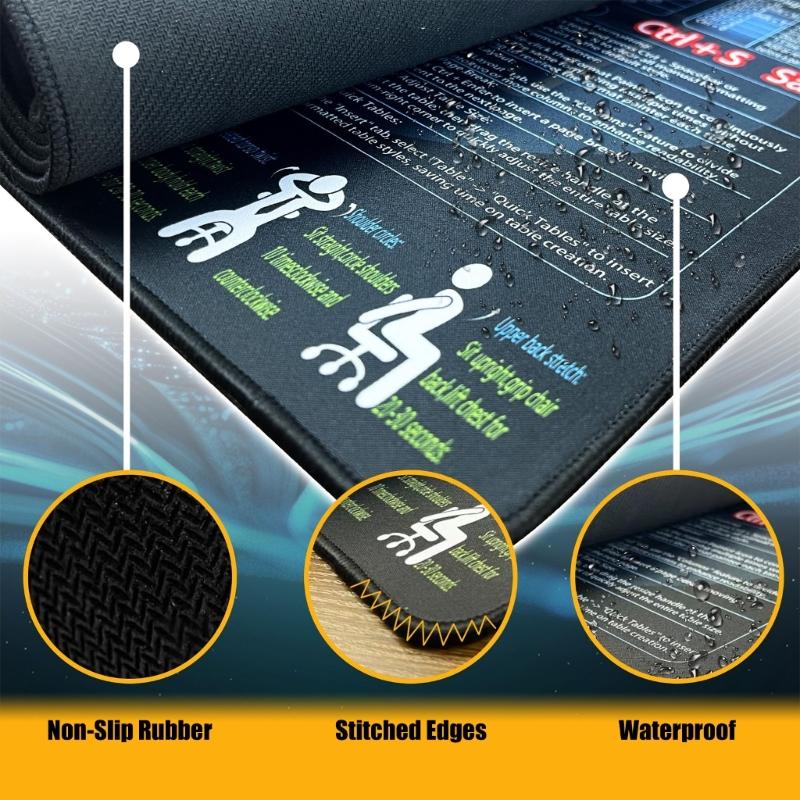 Large Keyboards Mouse Pad Featuring Excels Word Shortcut for Office Software Use and Gaming with Waterproof 400x900x3mm