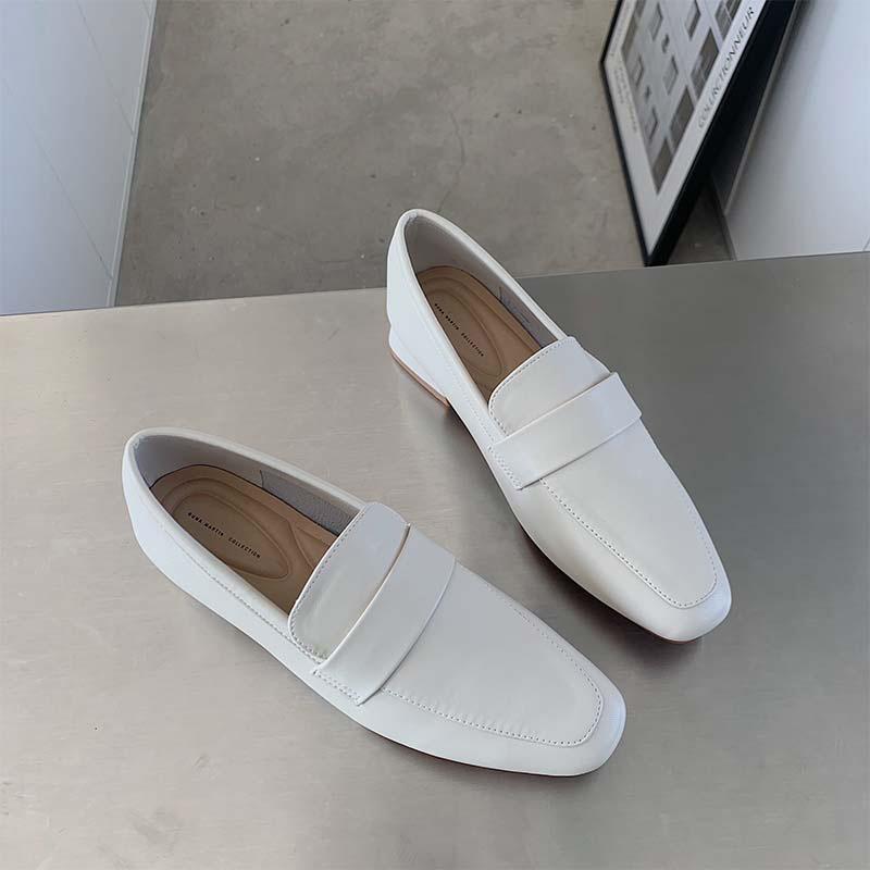 

Квадратный носок женские туфли на плоской подошве повседневные лоферы женская обувь новые весенне-осенние мюли женские простые белые туфли 40