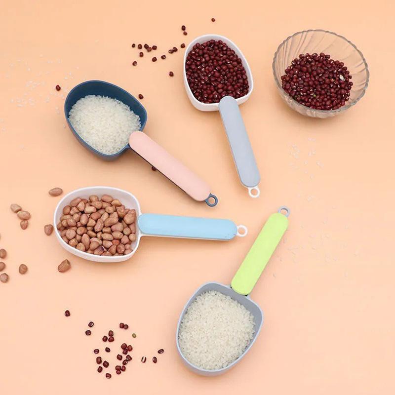 Rice Measuring Scoop Multifunctional Cat Dog Pet Food Feeding Spoon With Sealing Clip Household Plastic Kitchen Measuring Spoon