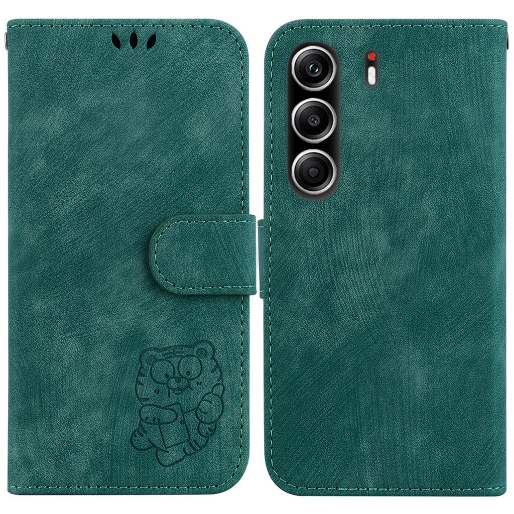 For TECNO Camon 40 Pro 5G/4G Wallet Case Tiger Imprint Leather Shockproof Phone Cover with Wrist Strap