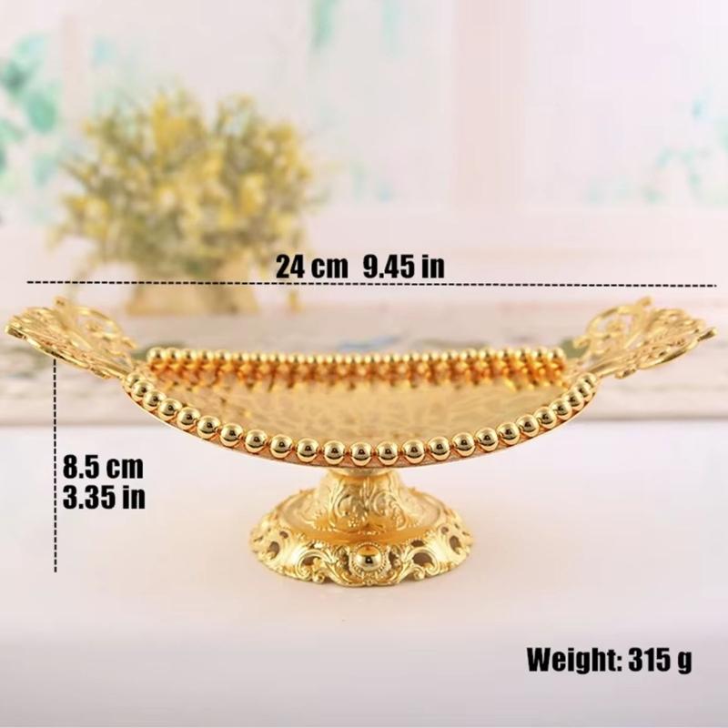 Modern Metal Gold Beads Snacks Tray European Luxury Fruit Dish Serving Bowl For Displaying Treats Living Room Kitchen