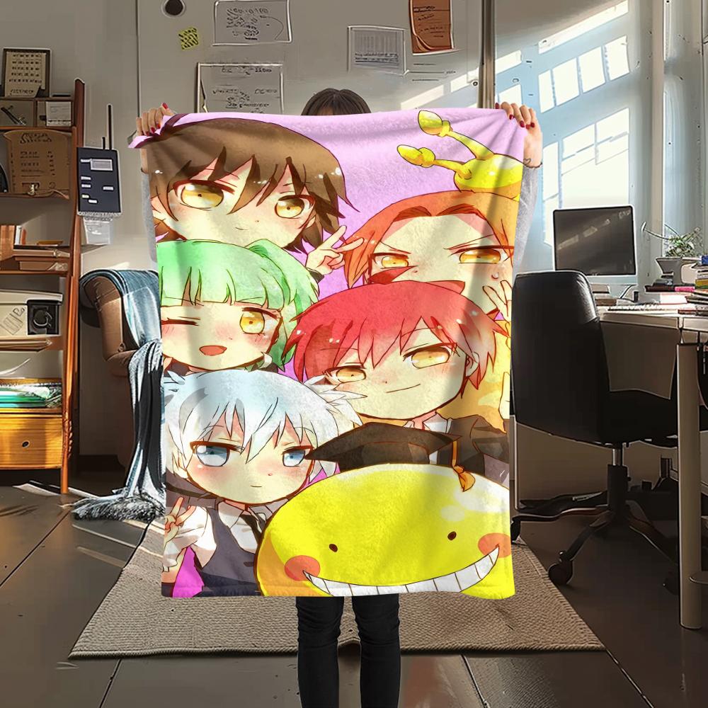 1 szt. Koc flanelowy z nadrukiem z Ansatsu Kyōshitsu, Wysoka jakość, Na wszystkie pory roku, Wystrój domu, Ciepło i komfort, Idealny na prezenty świąteczne