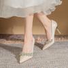 Mode 2025 Neue Größe Perlen Strass Dünne Hohe Absätze Damen Satin Sardine Spitz Stilettoabsatz Kleiderschuhe