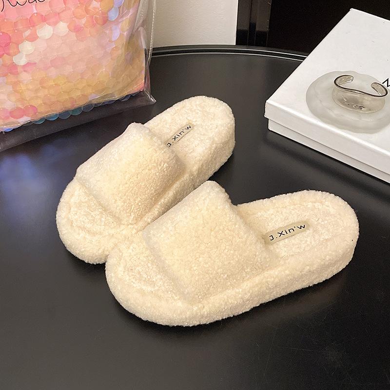 Internet Celebrity Mao Mao Slippers Women's 2025 Autumn and Winter New Suede Korean Version Wind Stepping On Shit Thick-bottomed Cotton Slippers