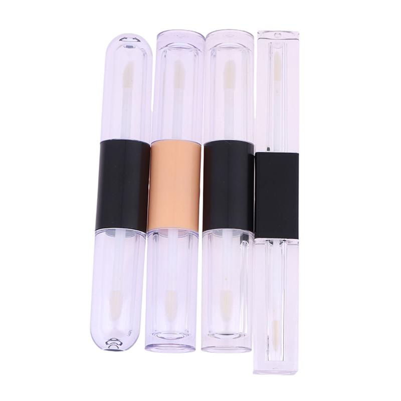 1Pcs Double-Ended 2-In-1 Oval Flat Empty Lip Gloss Tubes With Wand Leak Proof Refillable Packaging Plastic Bottle Travel Kit