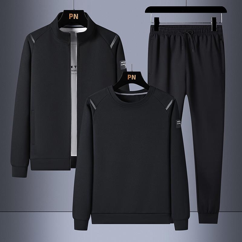 Men's Stand-up Collar Sports Suit: Jacket, Sweatshirt, Long Pants - Plus Size, Trendy Autumn/Spring Wear