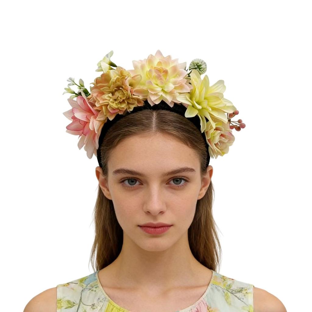 New simulated flower headdress fabric chrysanthemum accessories wreath vacation photo headband women