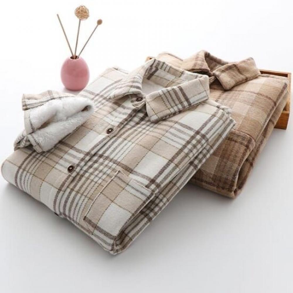 Navava Women Thick Fleece Check Long Sleeve Shirt Nb2386