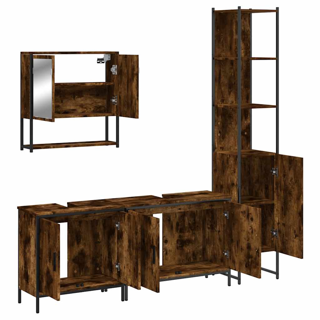 4 piece bathroom furniture set smoked oak wood based material