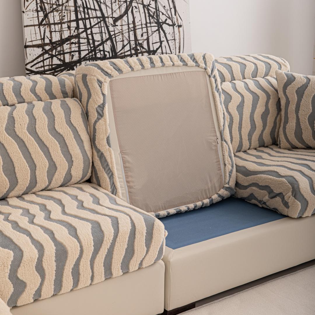 

1 шт. Чехол на подушку для дивана с жаккардовым узором из изогнутых линий, контрастного цвета, жаккардовый, утолщенный, с ворсом тафтинговым, на сиденье дивана, с эластичной резинкой, теплый 3-Seater Seat