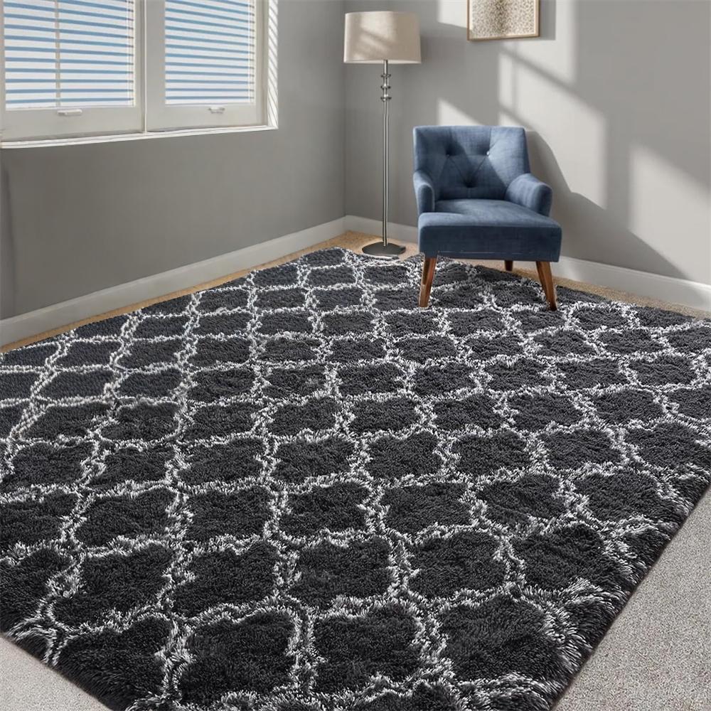 Area Rug, 5x8 Shag Area Rug For Living Room Bedroom, Fluffy Rug Plush Rug, Soft Home Floor Carpet, Gray