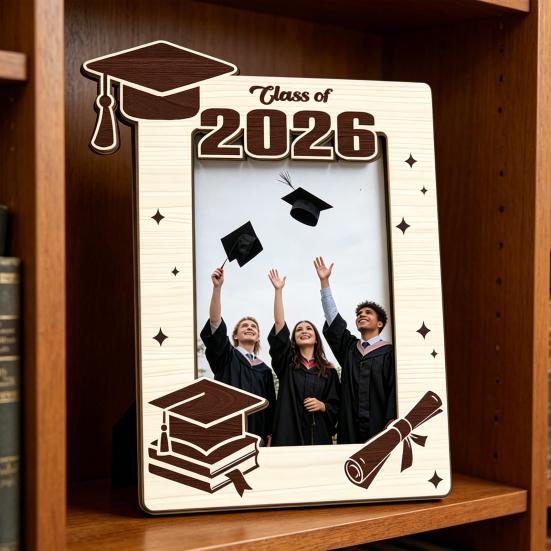 Graduation Photo Frame Class Picture Frame Tabletop of 2026 Wooden Standing Photo Display