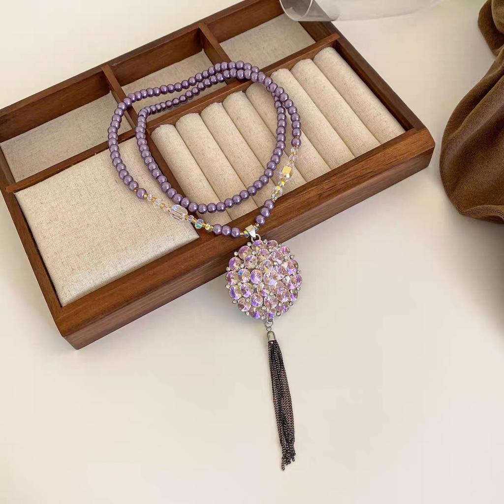 Elegancki fioletowy luksusowy naszyjnik swetrowy inspirowany stylem Qi Wschodu – wszechstronny długi dodatek w stylu chińskim