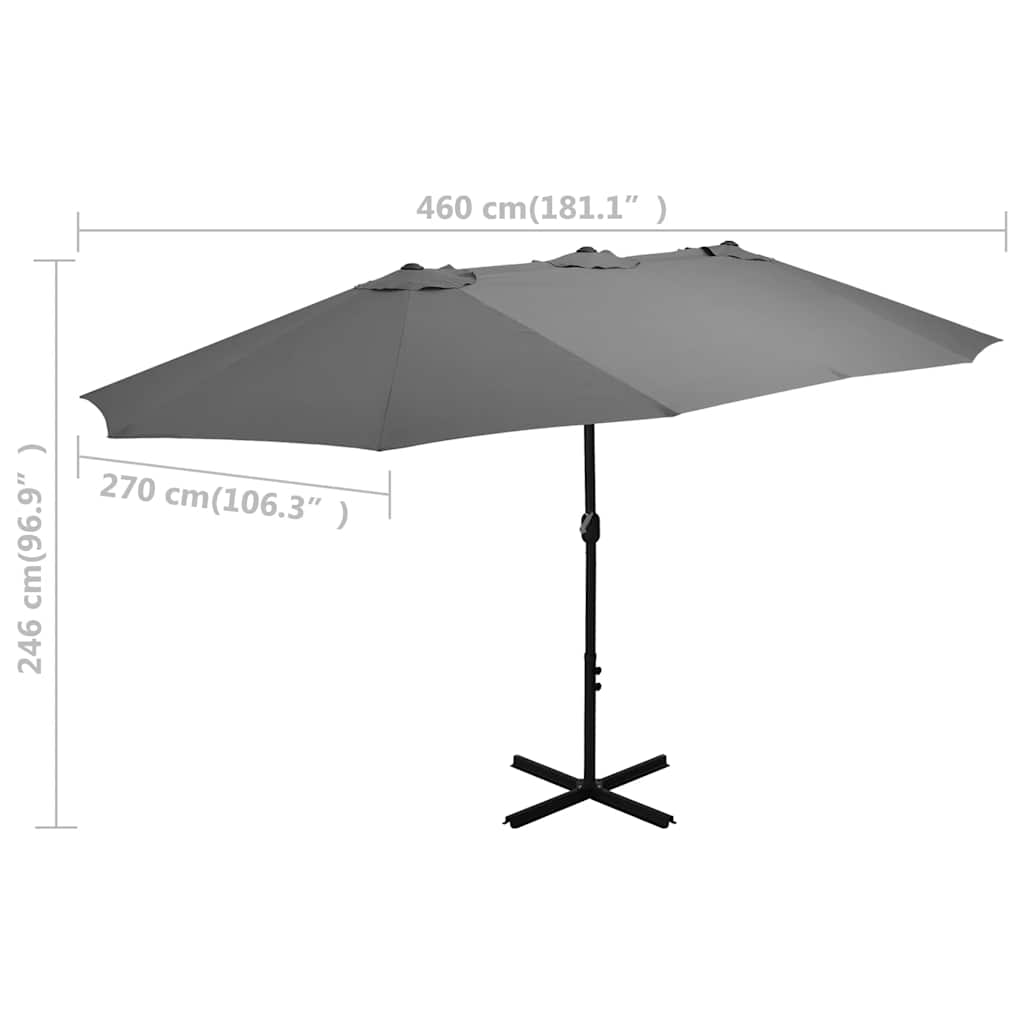 Double Sun Umbrella with Aluminum Pole 460 X 270 Cm Anthracite