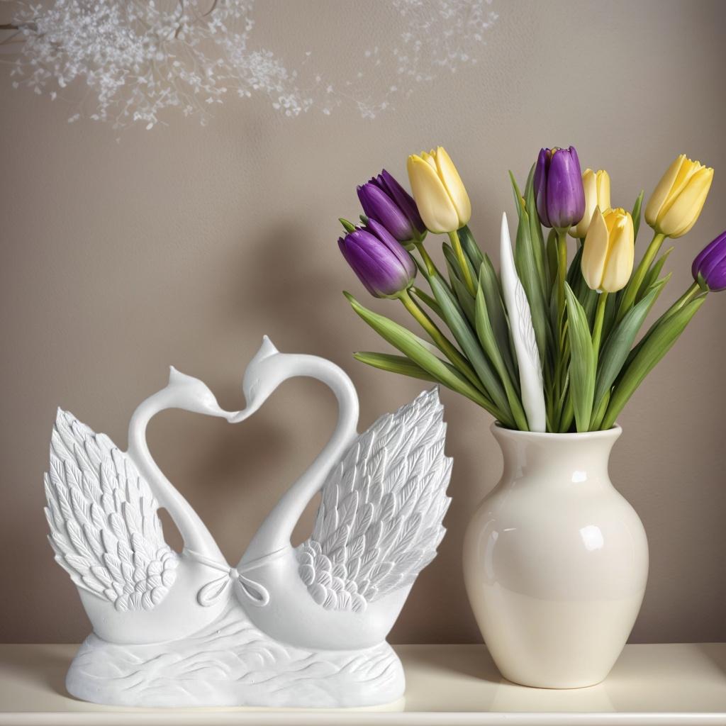 1 Piece of Simple and Modern Heart-To-Heart Couple Swan Statue Ornament, Romantic Love Home Decoration, Romantic Art Sculpture for Living Room 